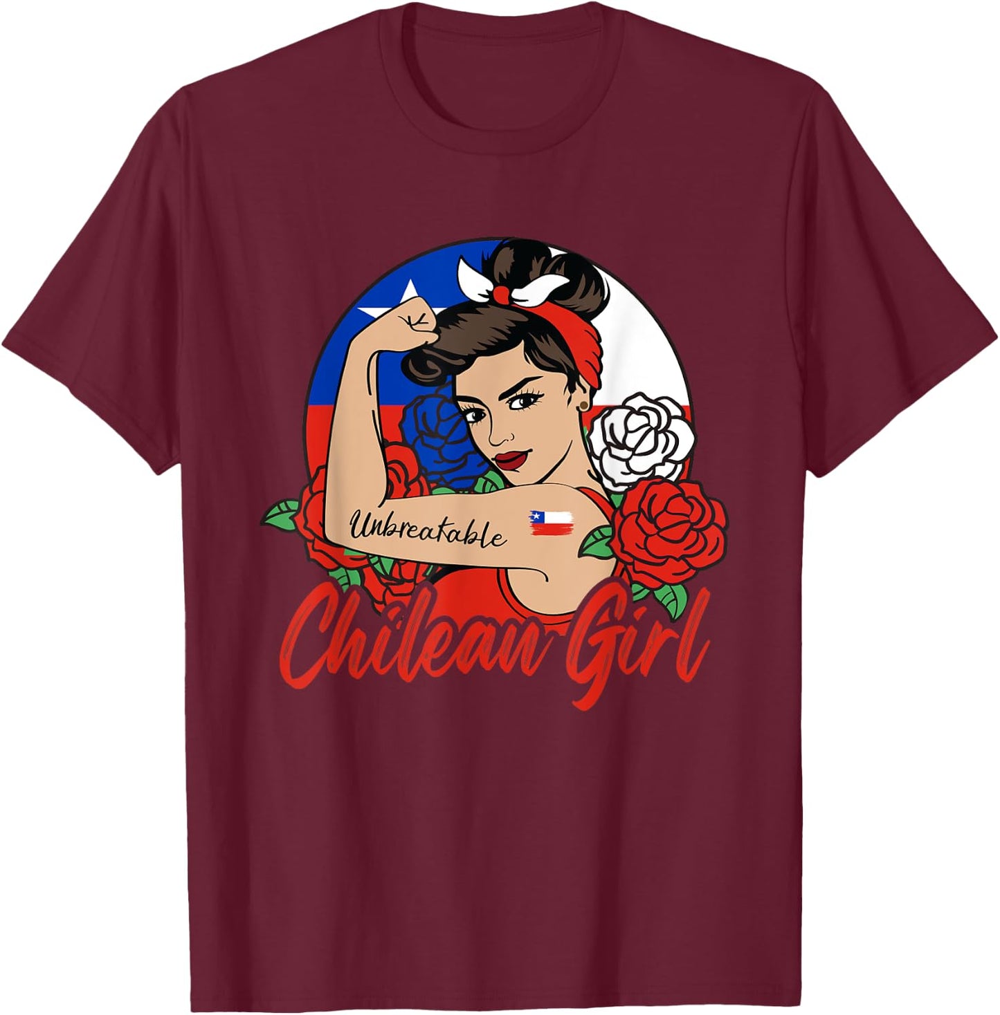 Chile Girl Chilean Mujer Chilena flag T-Shirt - T-Shirt | Maroon
