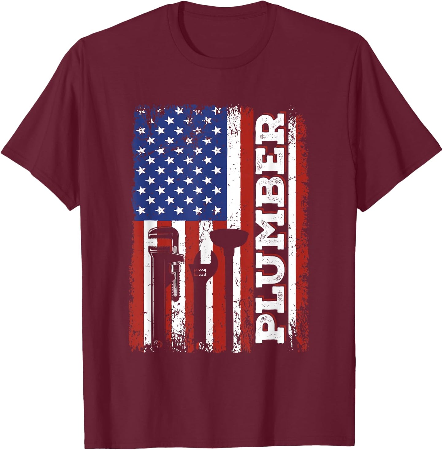 Patriotic Us Flag Plumbing Plumber Plumbers T-Shirt - T-Shirt | Maroon
