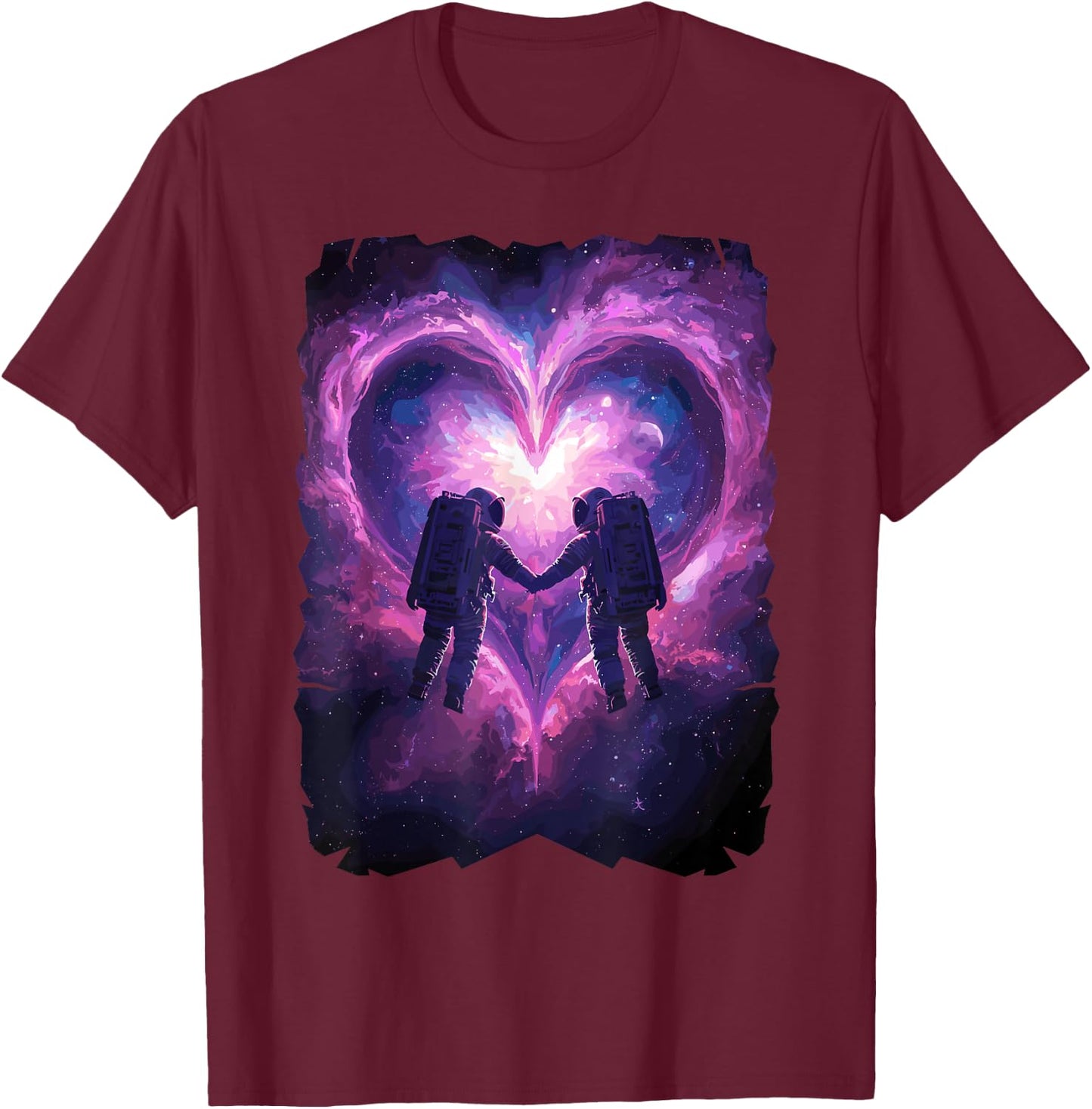 Astronaut Couple Galactic Starry Space Rocket Love T-Shirt - T-Shirt | Maroon