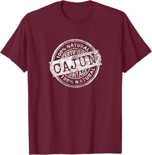 Vintage 100% Certified Cajun White Stamp Louisiana T-Shirt - T-Shirt | Maroon