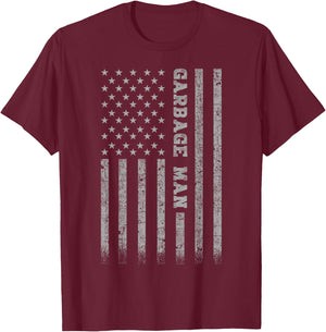Garbage Man American Flag T-Shirt - T-Shirt | Maroon