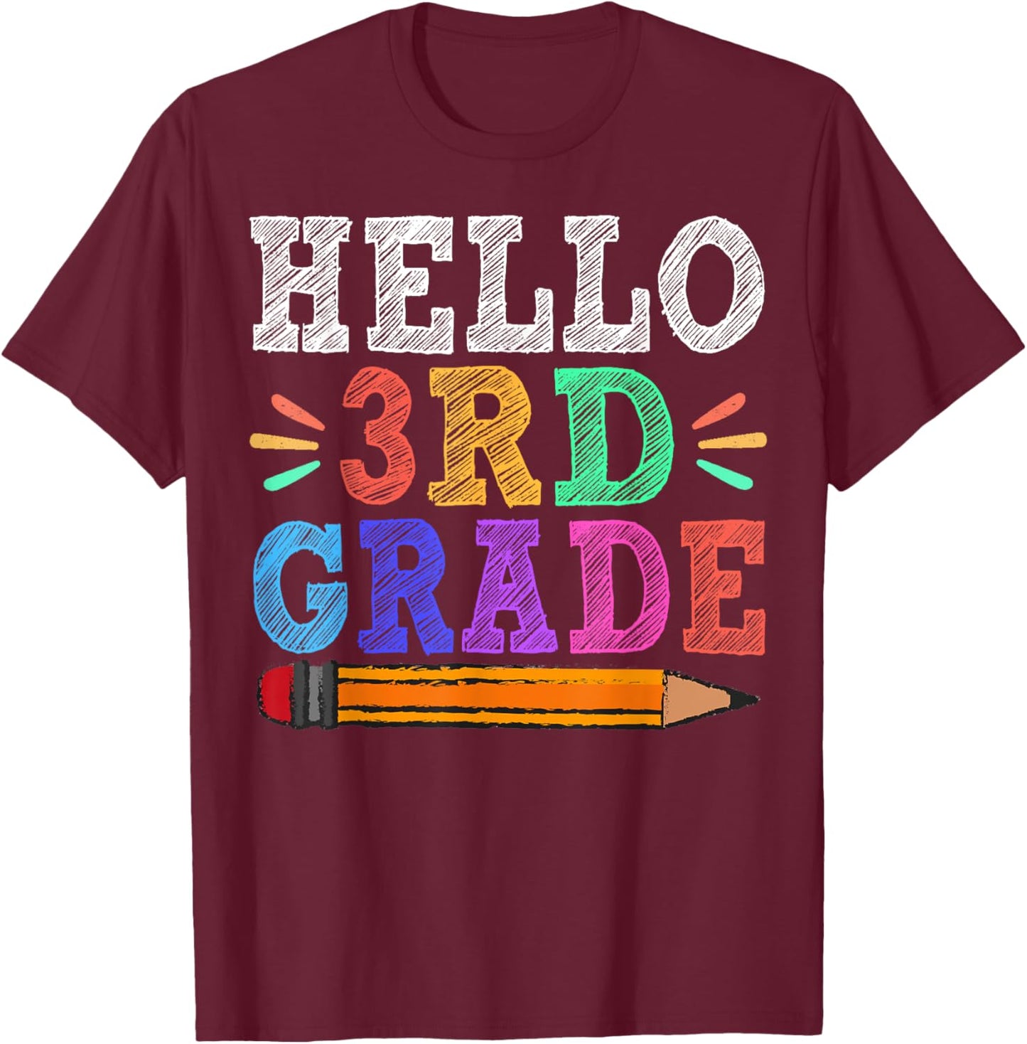 Hello 3rd Third Grade Teacher Funny Back To School Gift T-Shirt - T-Shirt | Maroon