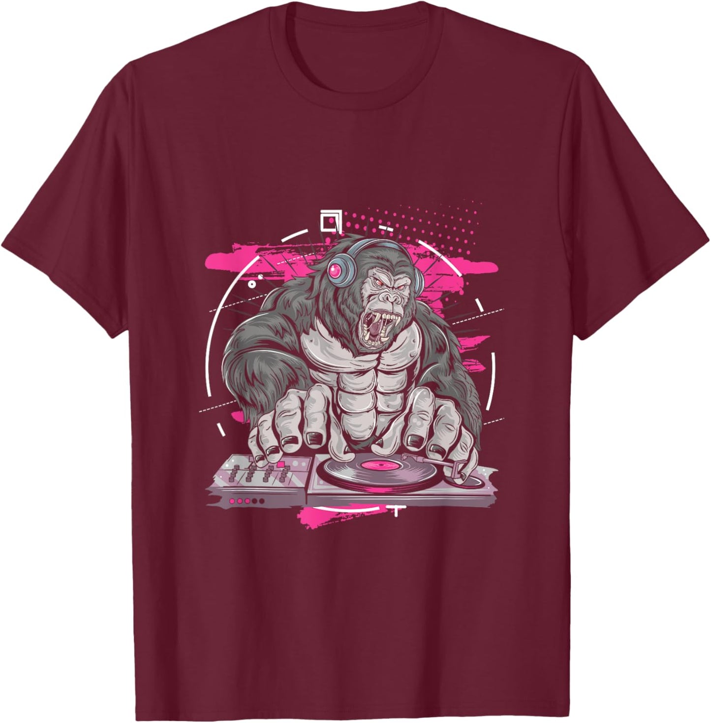 Disco Gorilla DJ Techno Monkey Sound Electric Music Gift T-Shirt - T-Shirt | Maroon