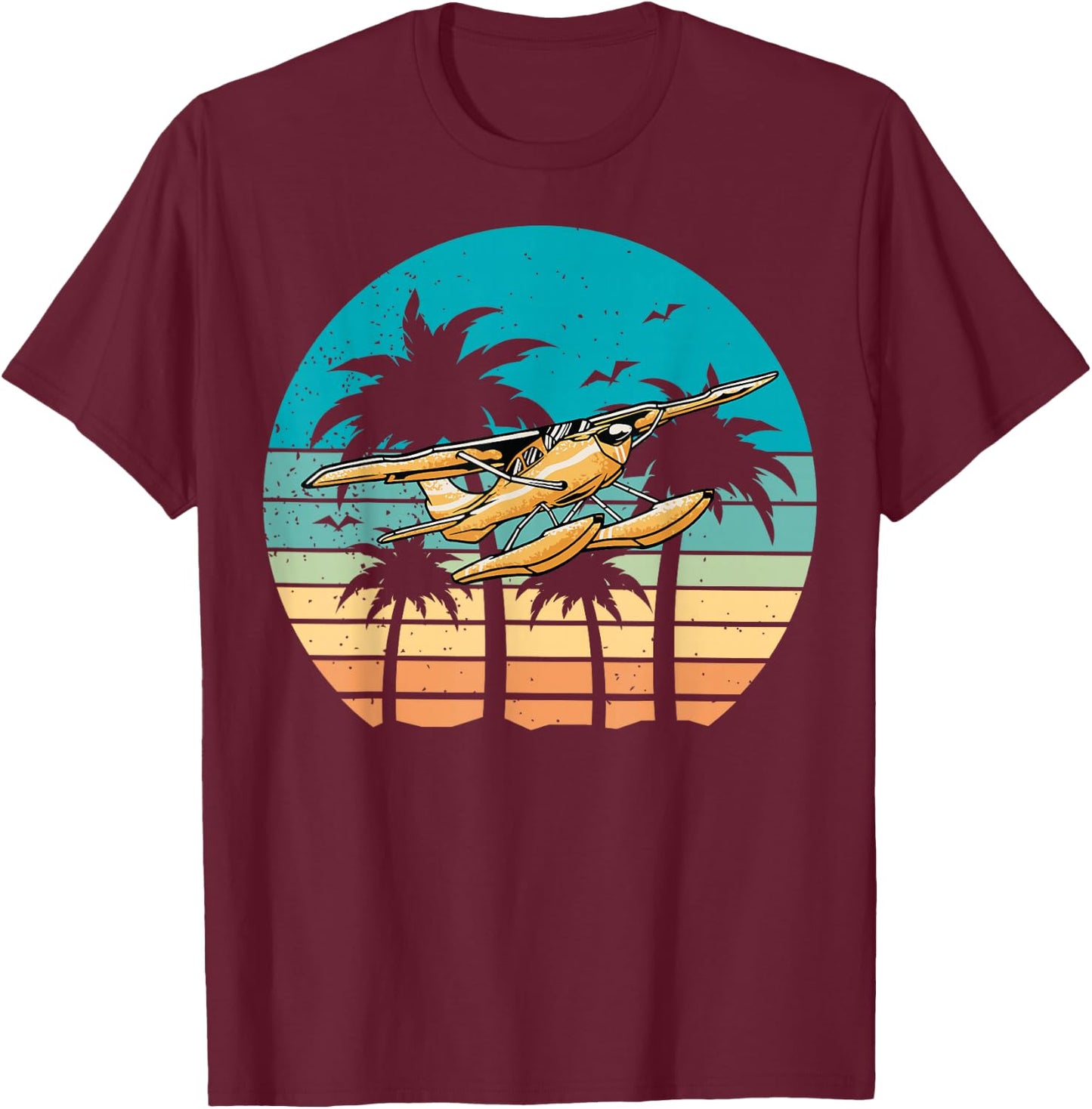 Seaplane Retro Sunset Beach Floatplane T-Shirt - T-Shirt | Maroon