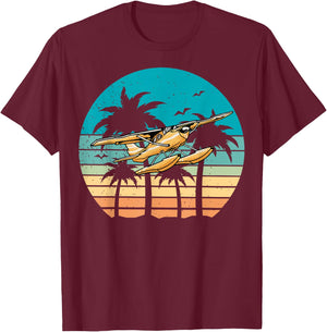 Seaplane Retro Sunset Beach Floatplane T-Shirt - T-Shirt | Maroon