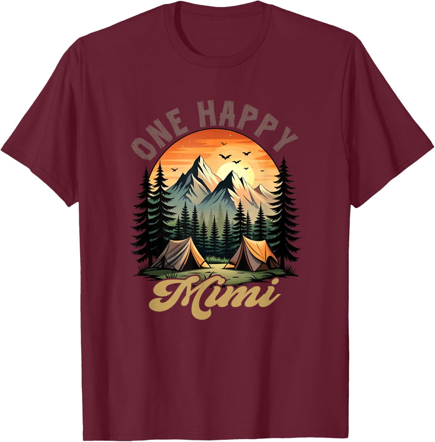 One Happy Mimi Camper 1St Birthday Camping Bear T-Shirt - T-Shirt | Maroon