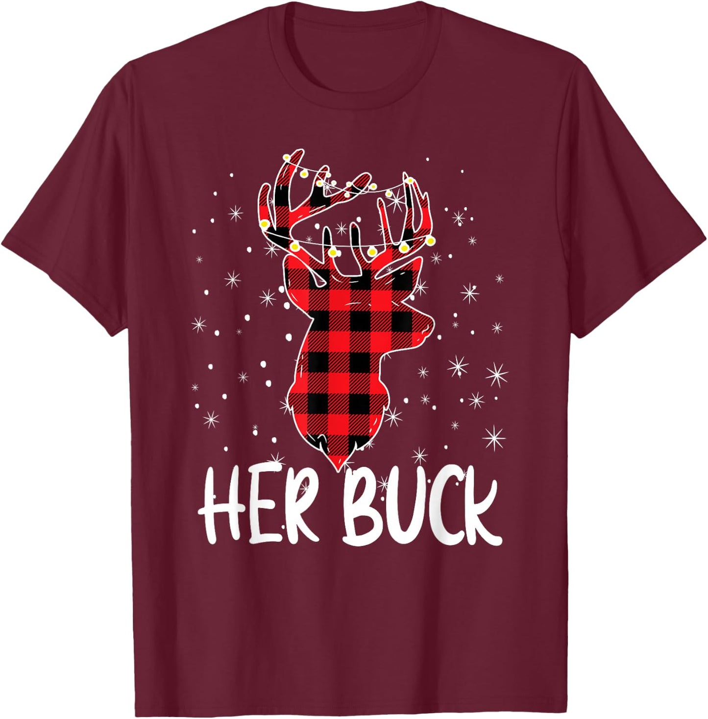 Her Buck His Doe Reindeer Xmas Matching Couples Christmas T-Shirt - T-Shirt | Maroon