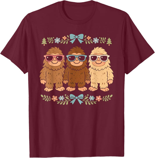 Funny Bigfoot Family Graphic Retro Sasquatch Man Woman T-Shirt - T-Shirt | Maroon