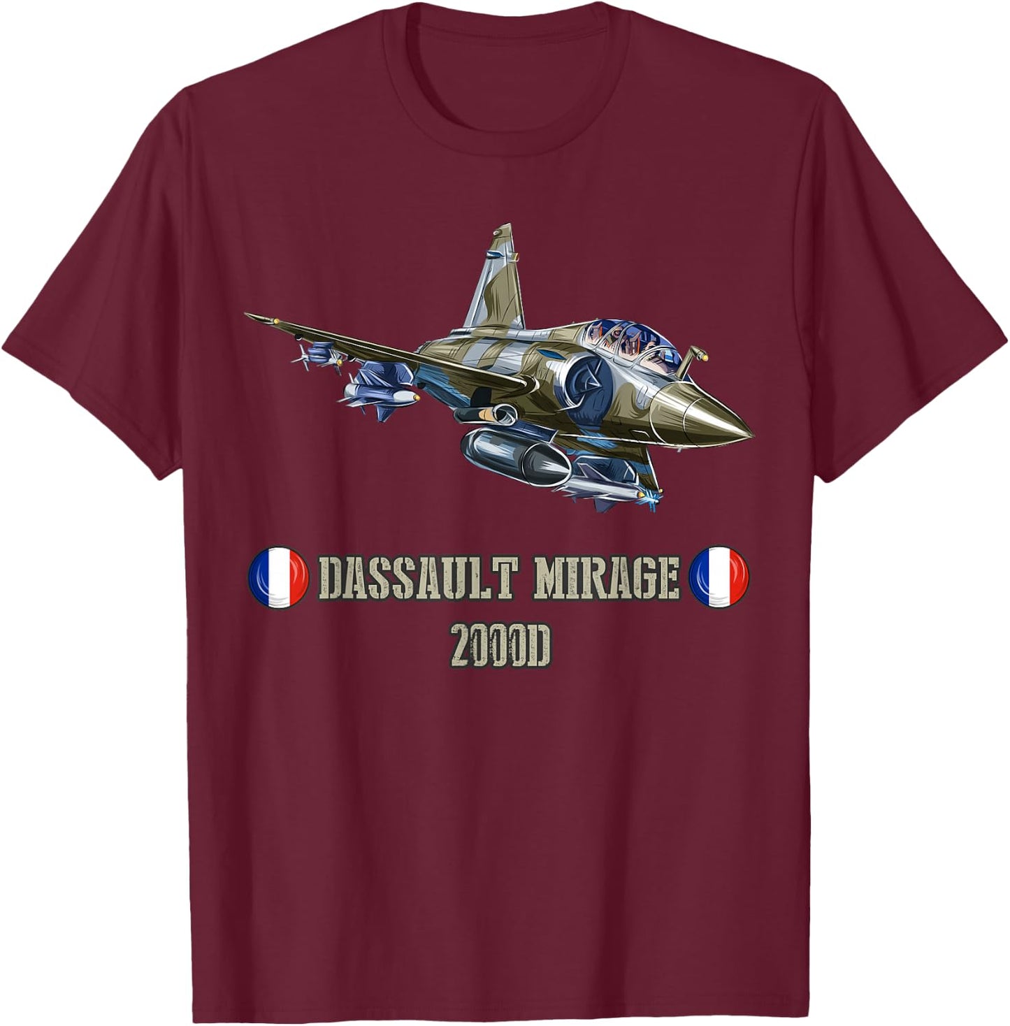 France military jet fighter Dassault Mirage 2000D T-Shirt - T-Shirt | Maroon