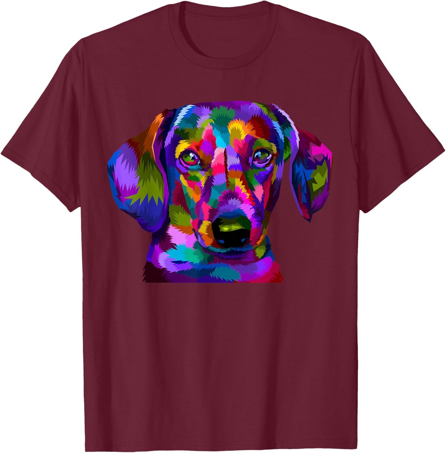 Dachshund Pop Art Portrait Colorful Art for Dog Owners T-Shirt - T-Shirt | Maroon