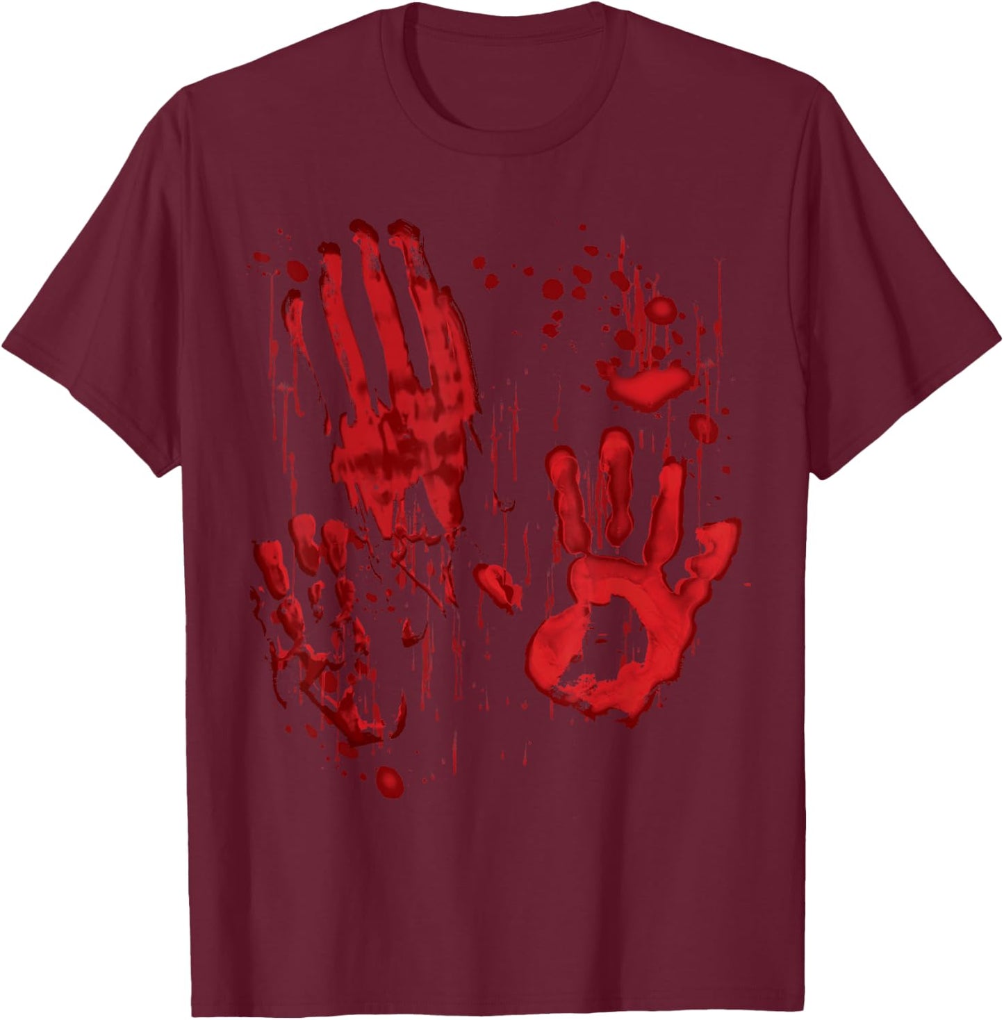 Bloody Blood Splatter Zombie Hands Handprints T-Shirt - T-Shirt | Maroon