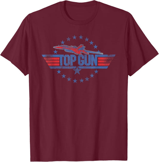 Top Gun Red and Blue Logo Action Movie T-Shirt - T-Shirt | Maroon
