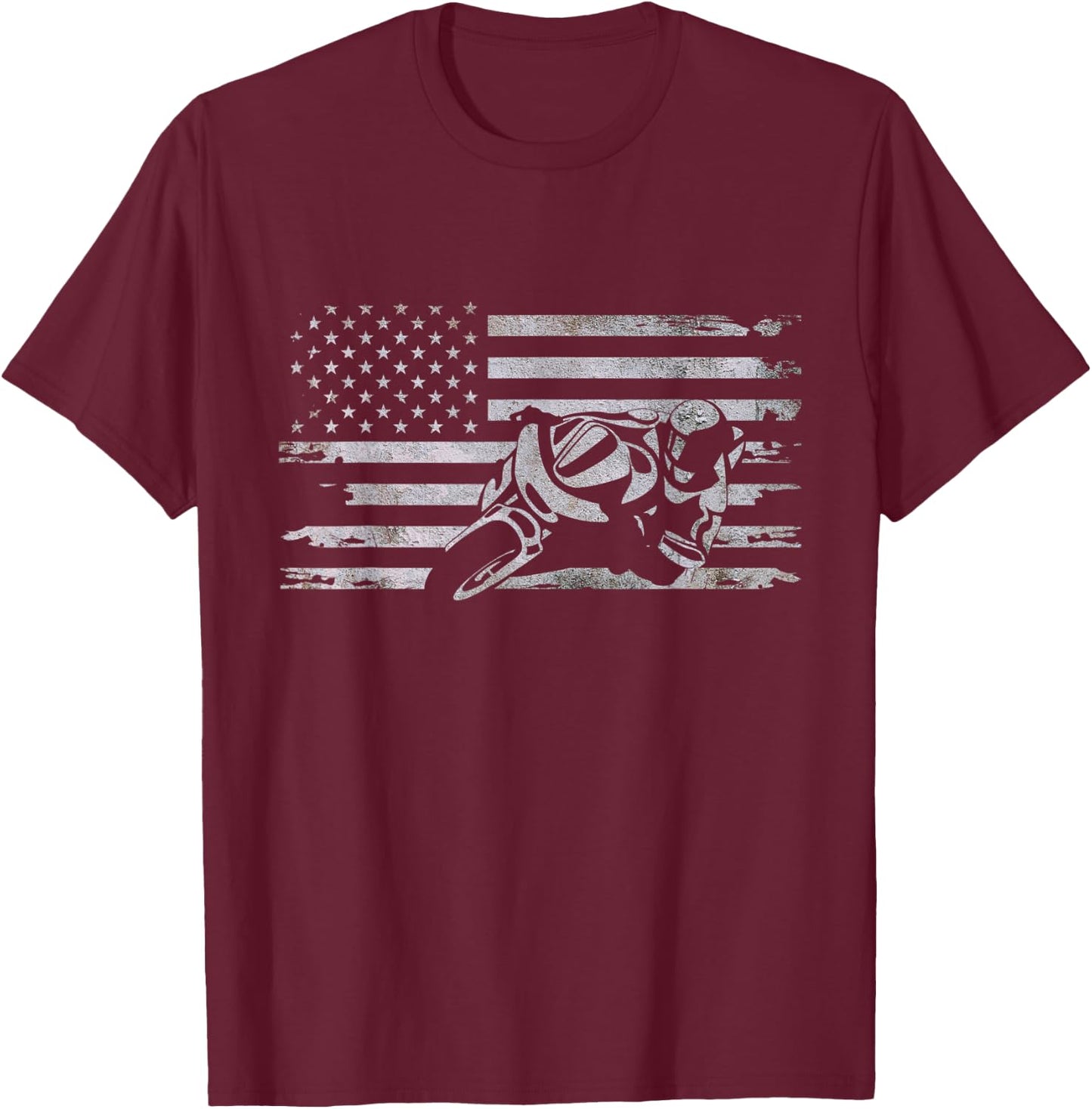 American Flag Motorcycle Apparel - Motorcycle Women Kids Men T-Shirt - T-Shirt | Maroon