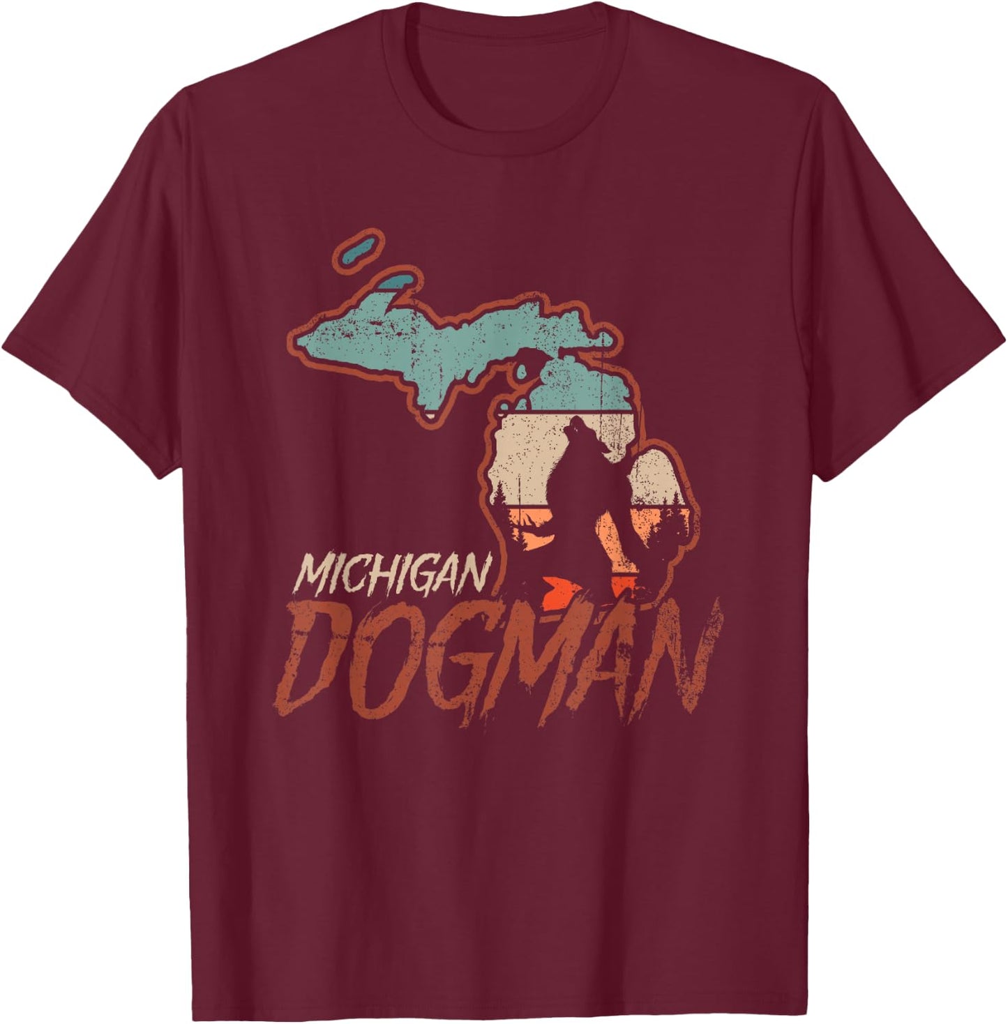 Michigan Dogman Cryptid Society Werewolf Monster T-Shirt - T-Shirt | Maroon