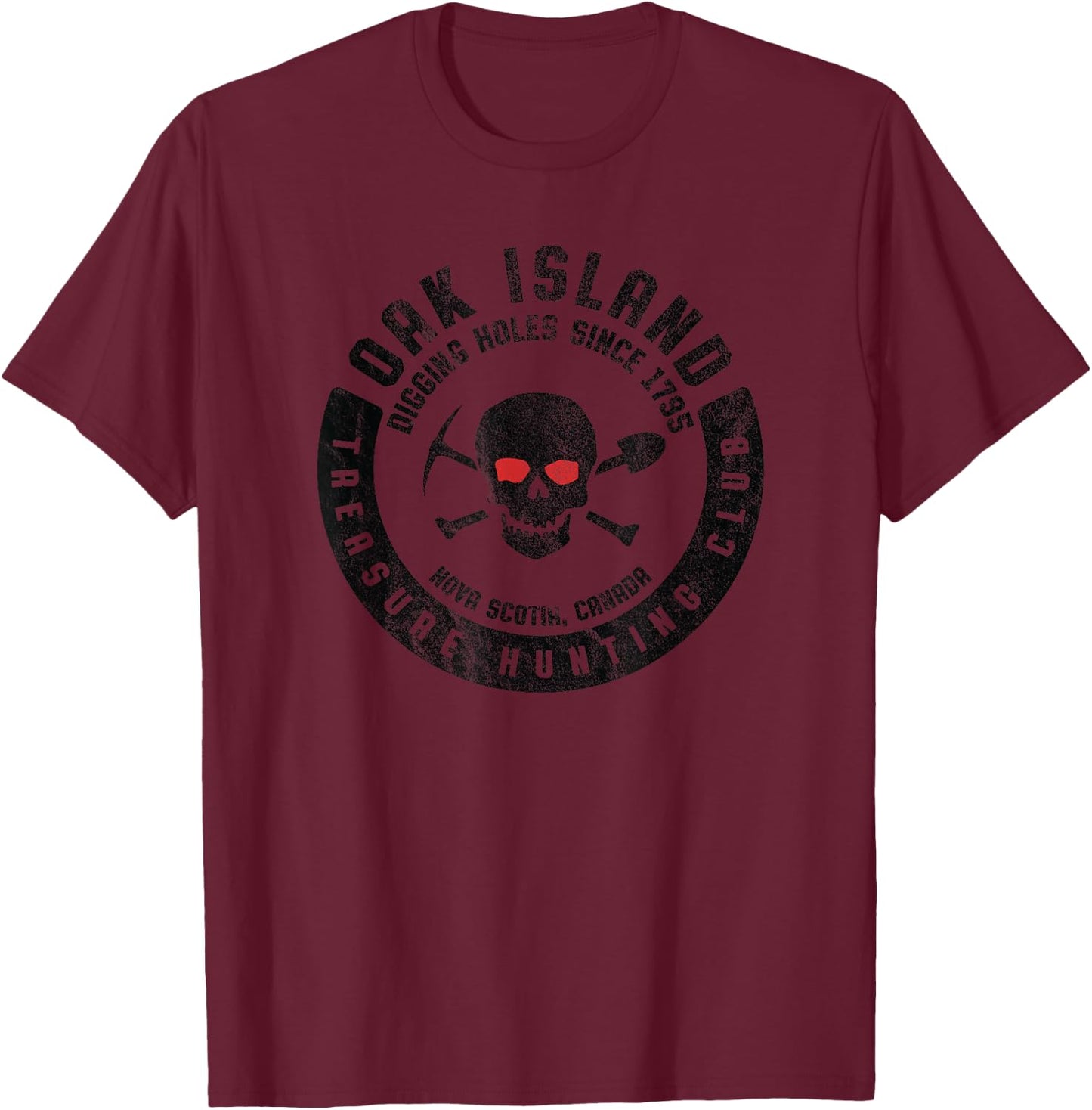 Oak Island Treasure Hunting Club Vintage Skull and Crossbone T-Shirt - T-Shirt | Maroon