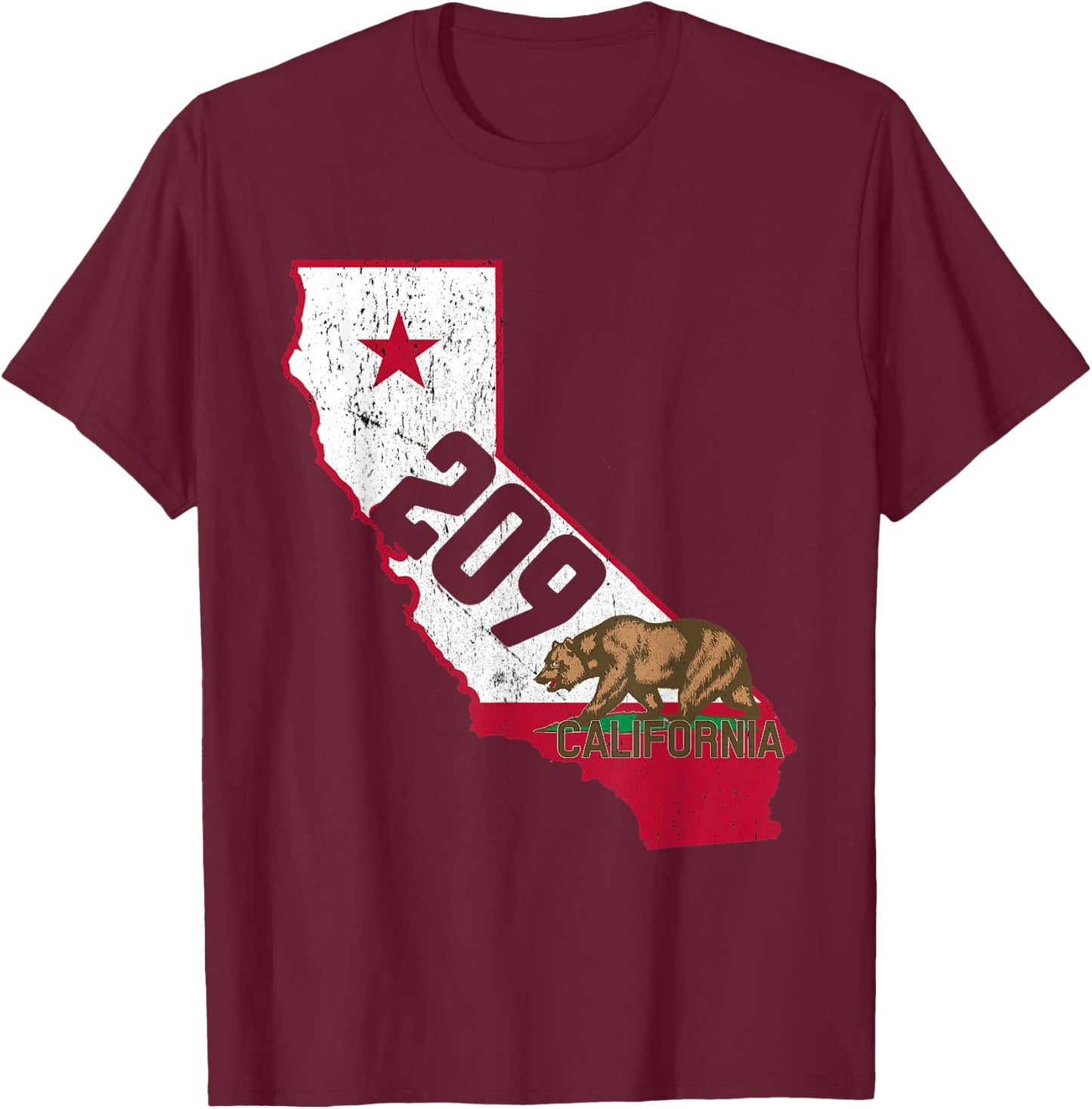 Stockton Area Code 209 Shirt California Souvenir Gift T-Shirt - T-Shirt | Maroon