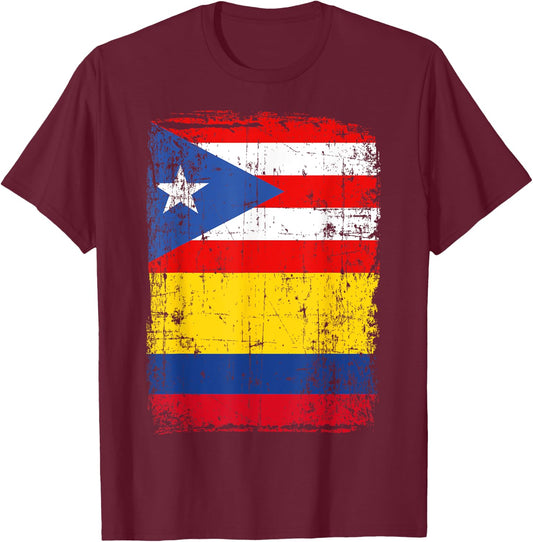 Colombian Puerto Rican Flag Vintage Colombia Rico T-Shirt - T-Shirt | Maroon