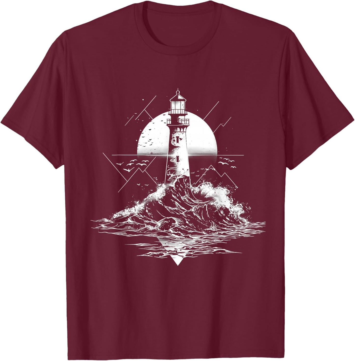 Lighthouse Sailing Sea Beach Boating Seaside House T-Shirt - T-Shirt | Maroon