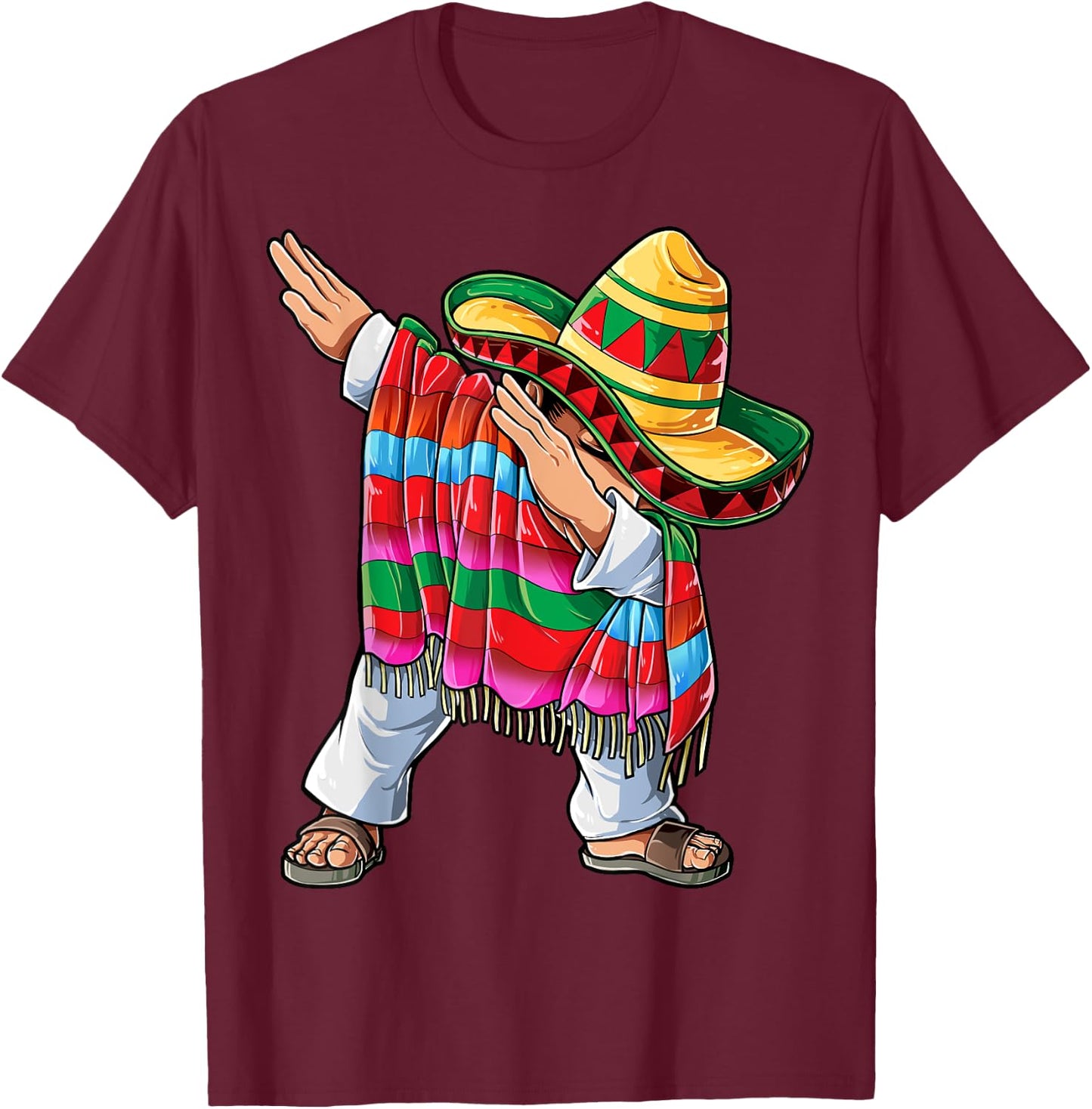 Dabbing Mexican Cinco de Mayo Poncho Men Women Dab Sombrero T-Shirt - T-Shirt | Maroon