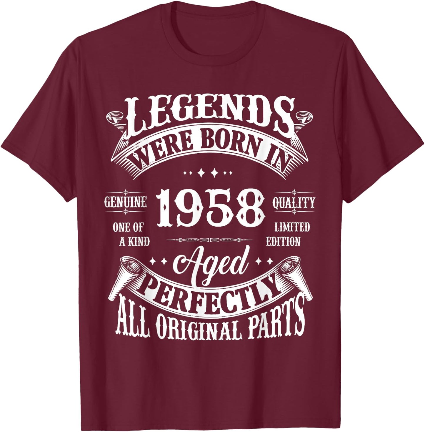 67th Birthday Vintage Legends Born in 1958 67 Years Old T-Shirt - T-Shirt | Maroon