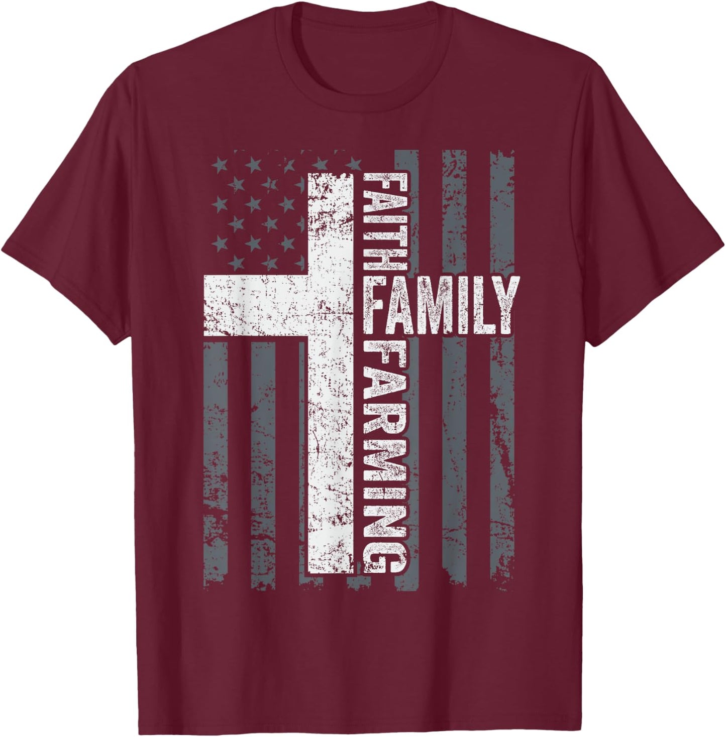 Faith Family Farming Freedom - American Farmer Cross Flag T-Shirt - T-Shirt | Maroon