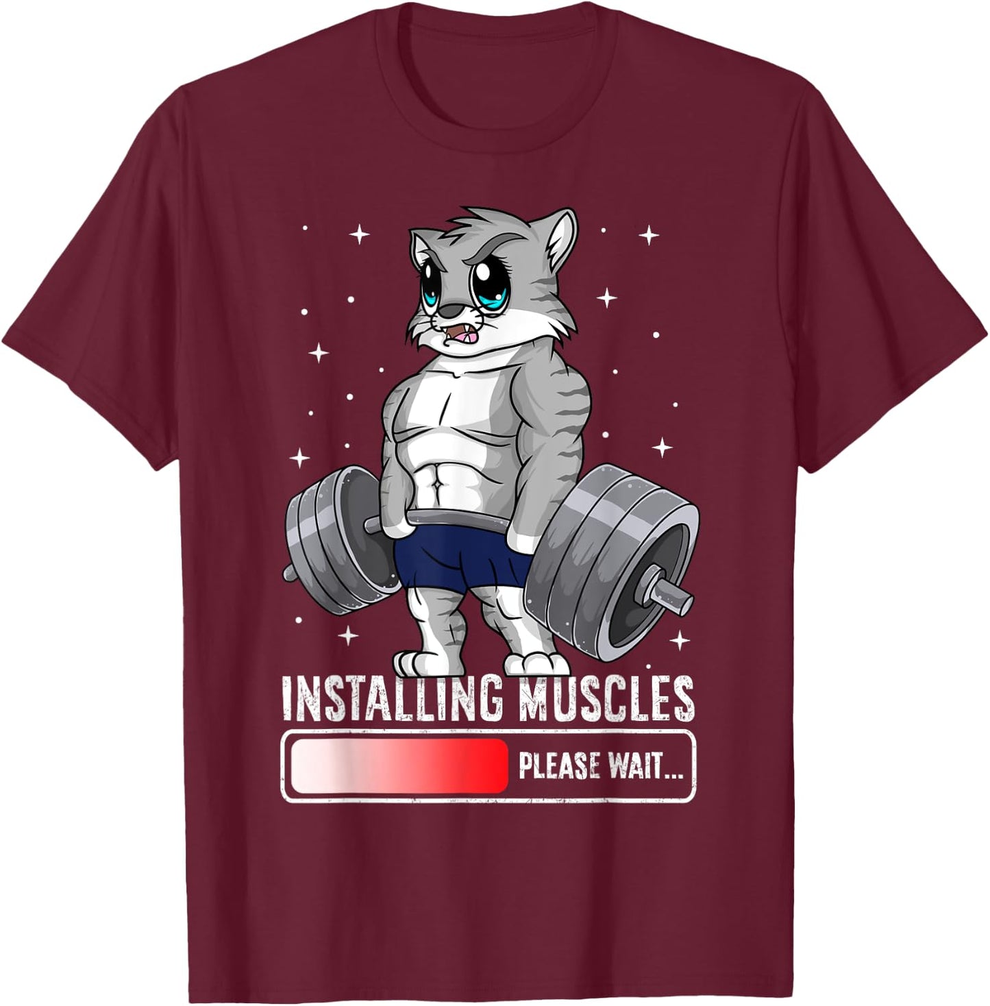 Funny Cat Weightlifting Gym Fitness Workout Lover Women Men T-Shirt - T-Shirt | Maroon
