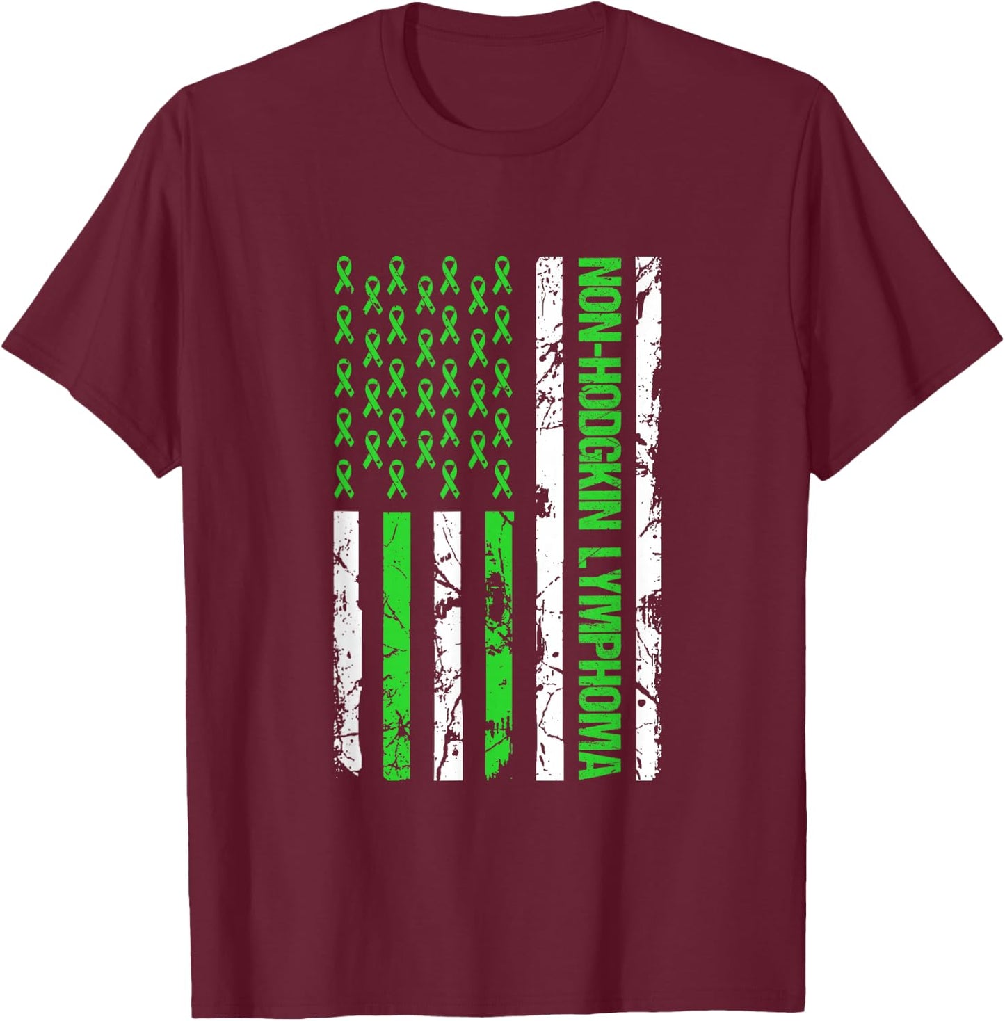 Non Hodgkin Lymphoma Flag Lime Green Ribbon Awareness T-Shirt - T-Shirt | Maroon