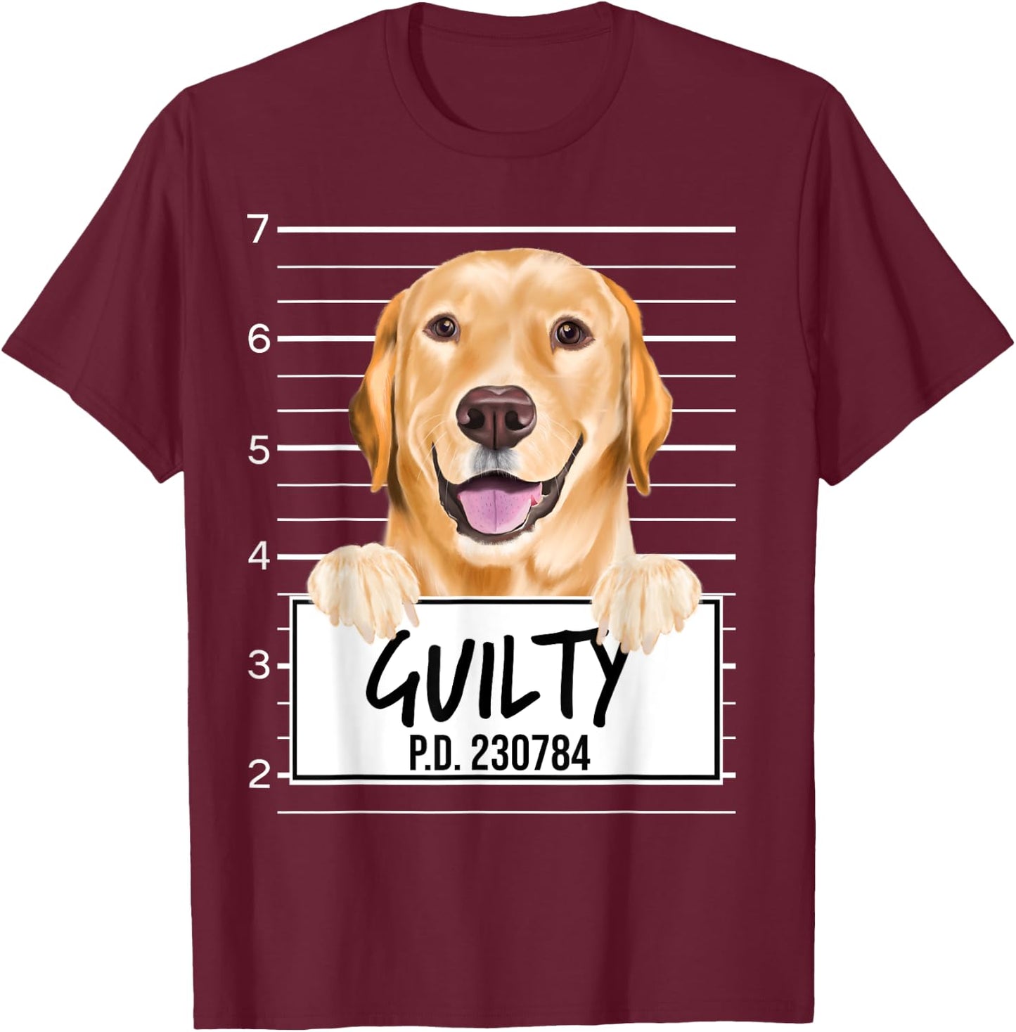 Funny Yellow Labrador Retriever Mugshot Guilty Dog Men Women Girls Kids T-Shirt - T-Shirt | Maroon
