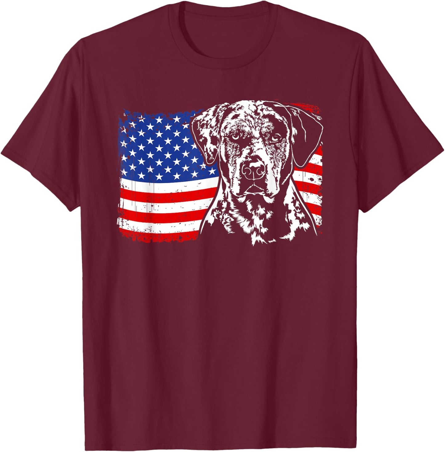 Proud Catahoula Leopard Dog American Flag patriotic dog gift T-Shirt - T-Shirt | Maroon