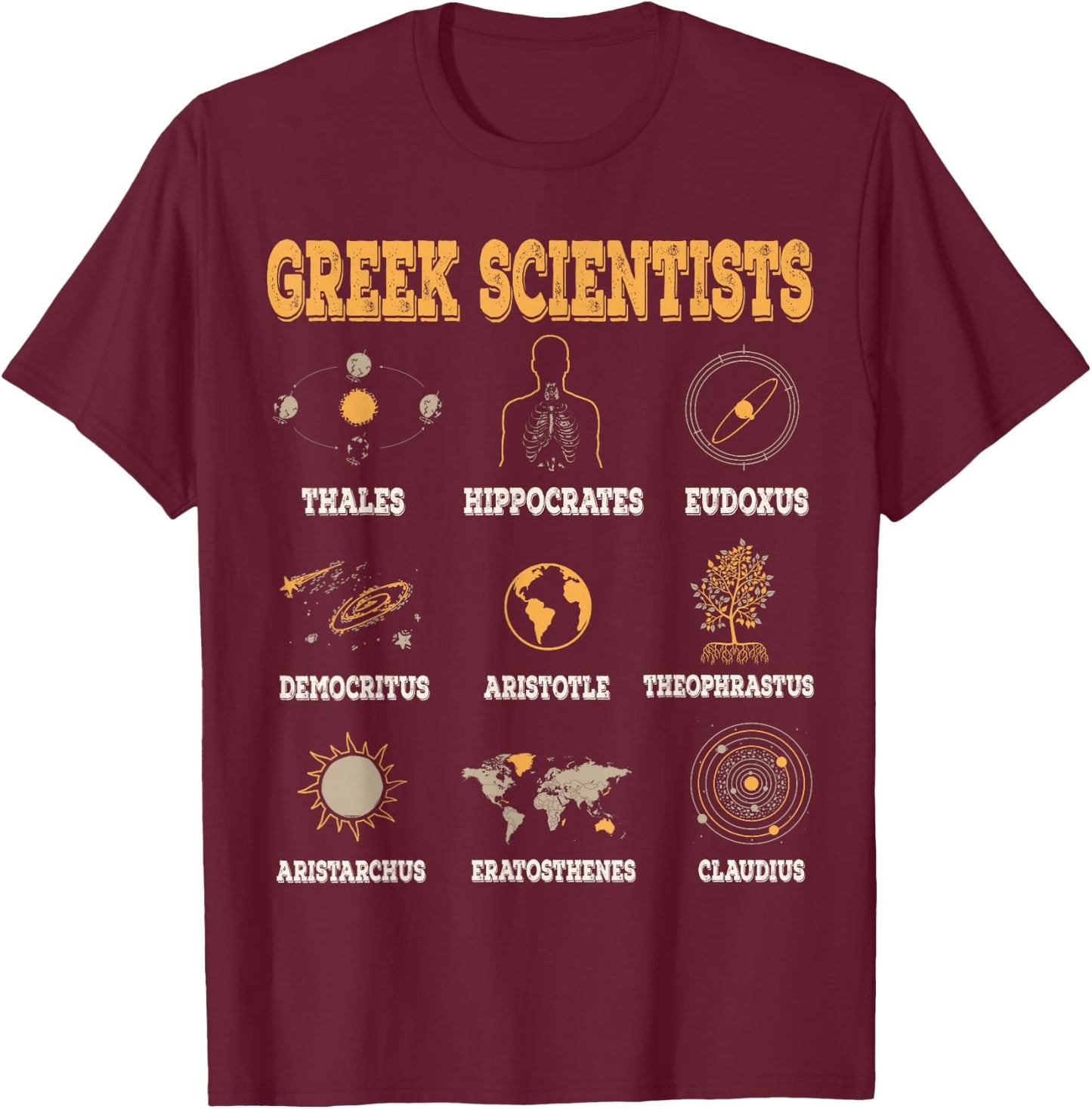 Greek Scientists Shirt, Aristotle & Thales Science T-Shirt - T-Shirt | Maroon