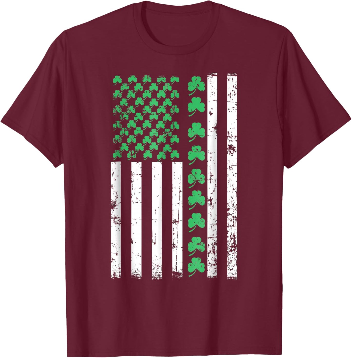 American Flag St Patricks Day T Irish Lucky T-Shirt - T-Shirt | Maroon