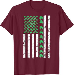 American Flag St Patricks Day T Irish Lucky T-Shirt - T-Shirt | Maroon