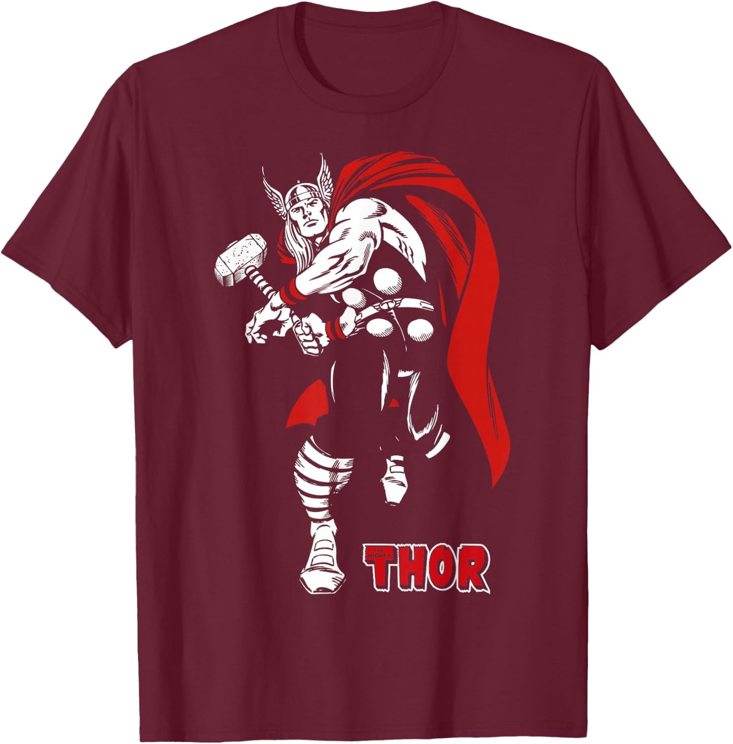 Marvel Thor Retro Hammer Swing Tonal Portrait T-Shirt - T-Shirt | Maroon