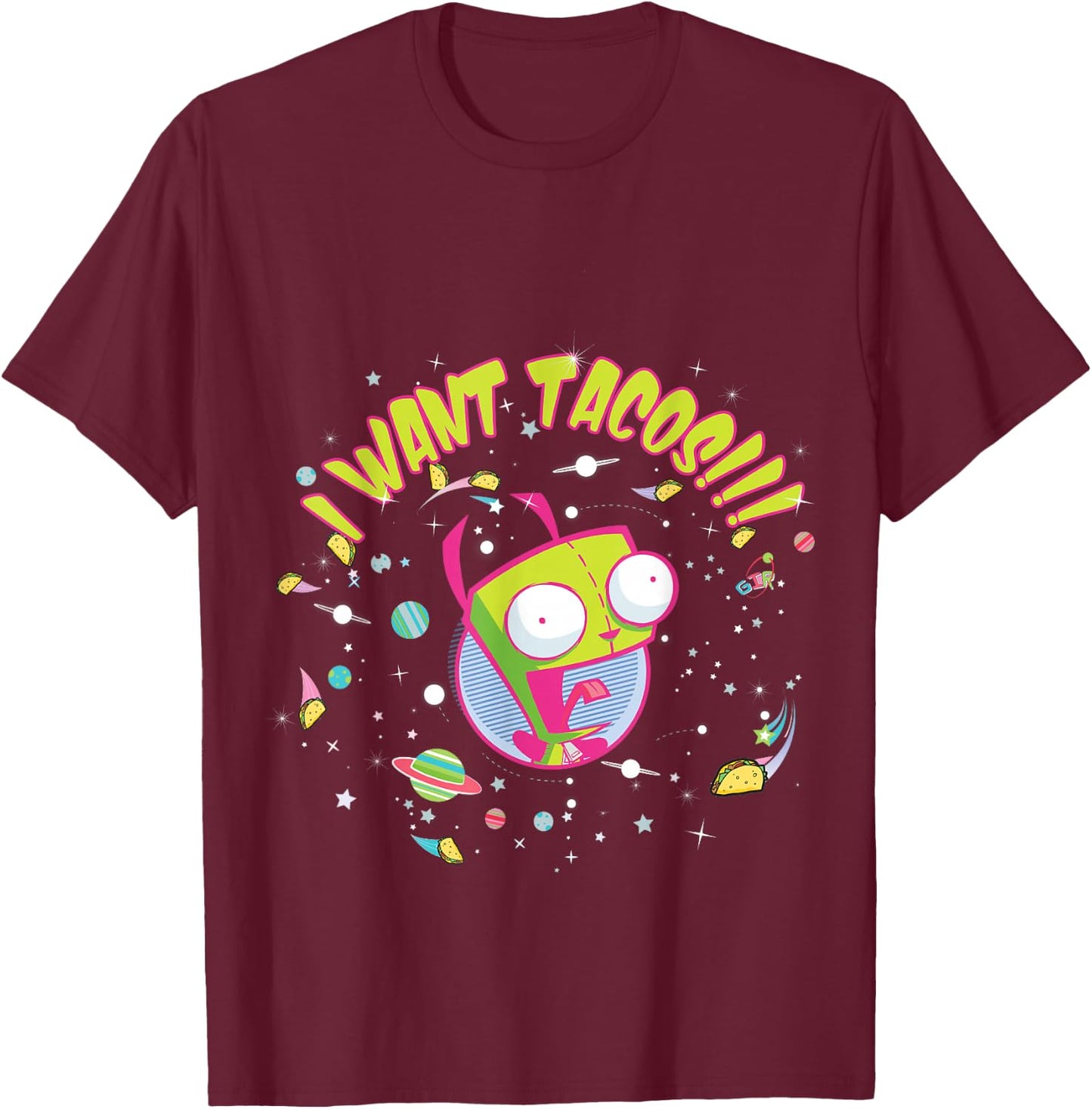 Invader Zim Gir I Want Tacos Festive Text T-Shirt - T-Shirt | Maroon