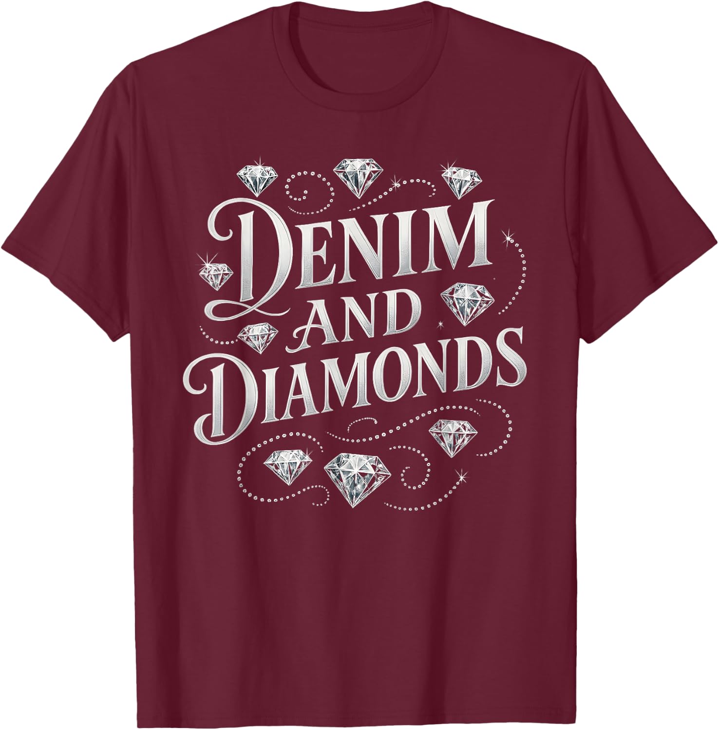 Denim And Diamonds Country Chic Western Bachelorette Party T-Shirt - T-Shirt | Maroon