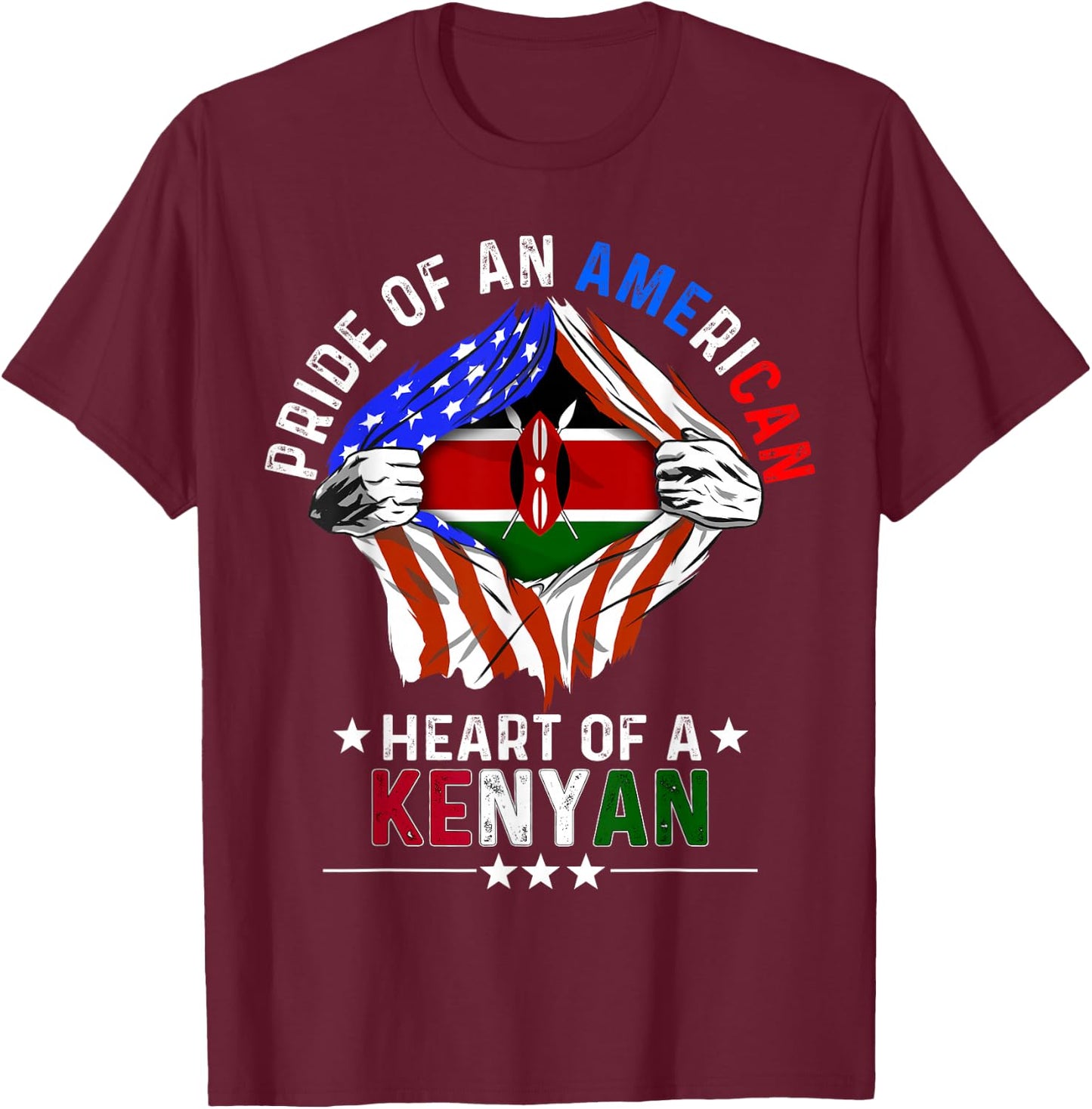 Kenyan American America Pride Foreign Country Kenya Flag T-Shirt - T-Shirt | Maroon