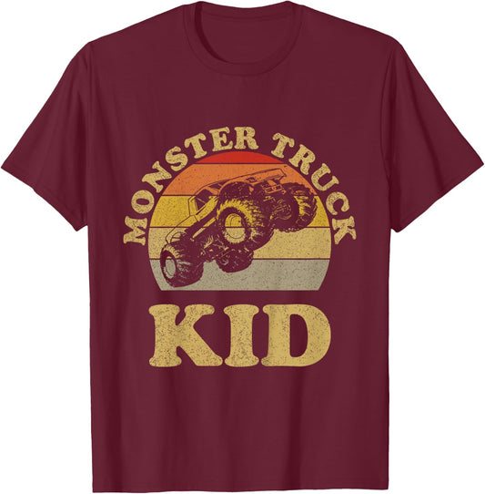 Monster Truck Kids Retro Vintage Monster Truck Shirt T-Shirt - T-Shirt | Maroon