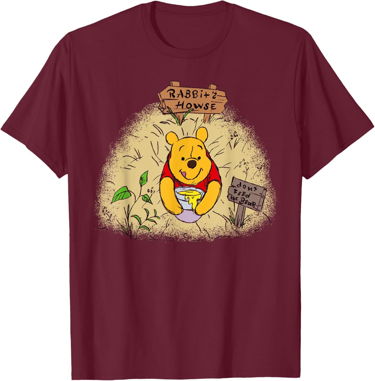 Disney Winnie the Pooh Rabbit's House Don't Feed the Bear T-Shirt - T-Shirt | Maroon