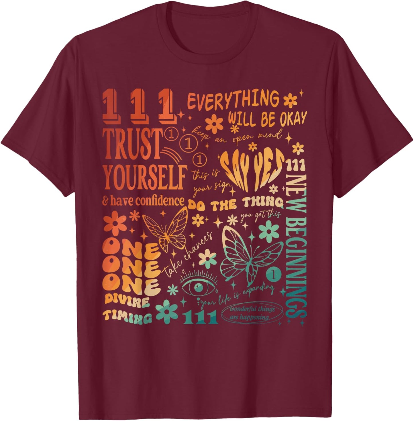 Numerology Personal Number New Beginnings 111 Angel Number T-Shirt - T-Shirt | Maroon