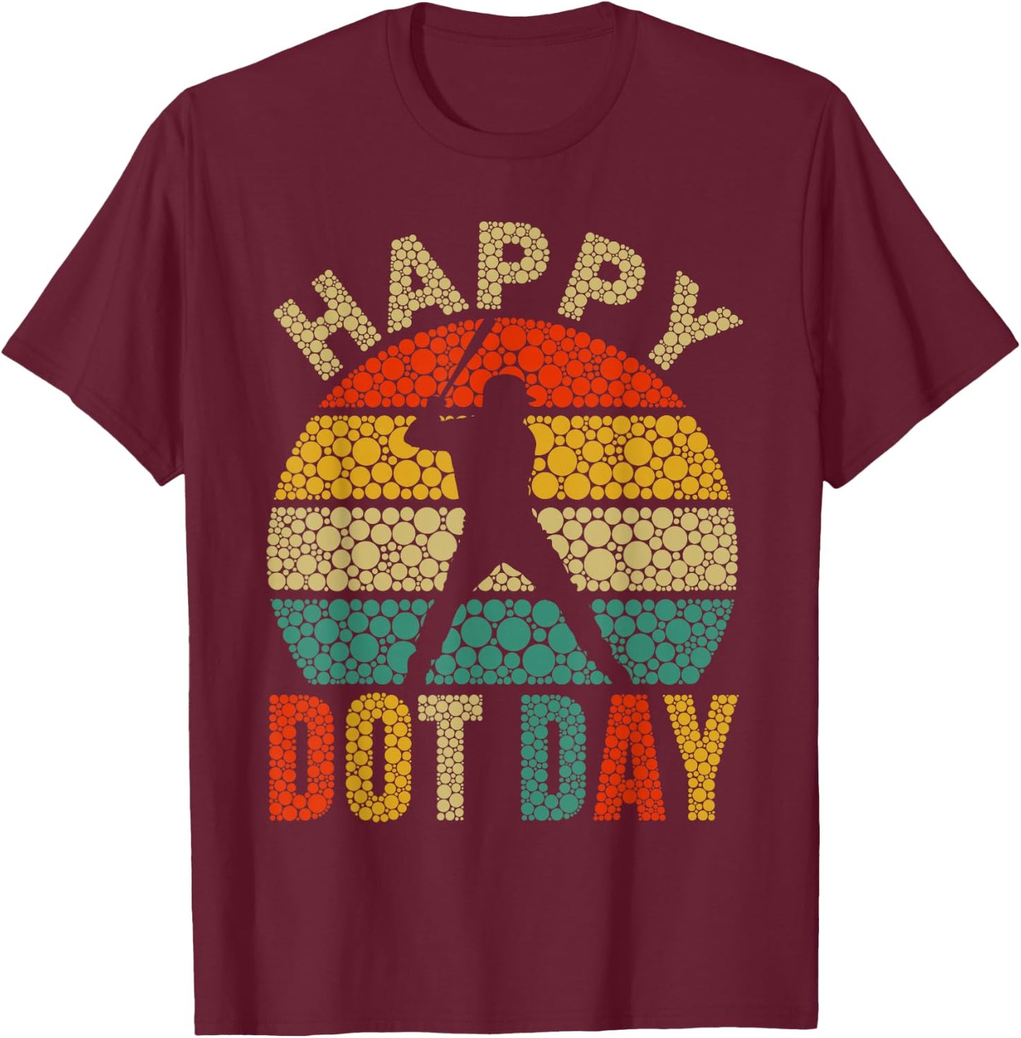 Vintage Baseball Player Polka Dot Happy Dot Day Kids Boys T-Shirt - T-Shirt | Maroon