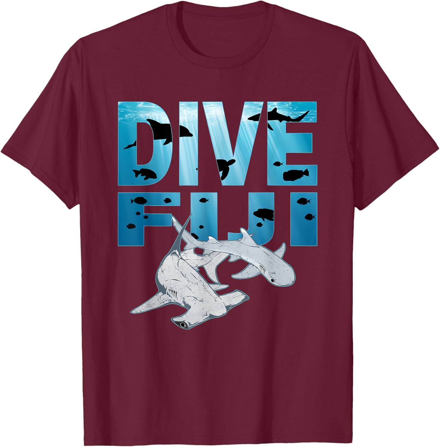 Hammerhead Shark and Whitetip Dive Fiji Hammerhead T-Shirt - T-Shirt | Maroon