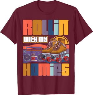 Rolling With My-Homies Roller Skating Party T-Shirt - T-Shirt | Maroon