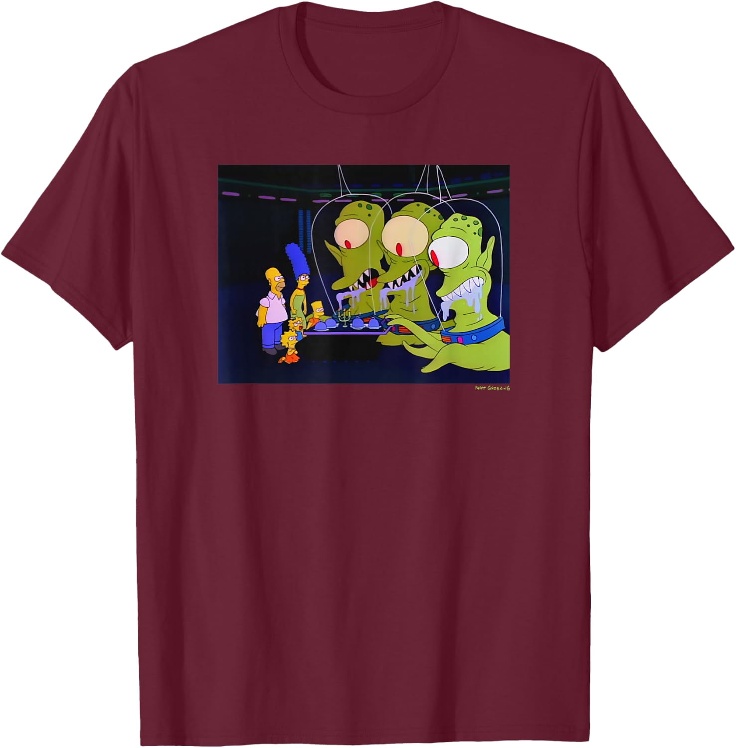 The Simpsons Treehouse Of Horror Alien Halloween V-2 T-Shirt - T-Shirt | Maroon