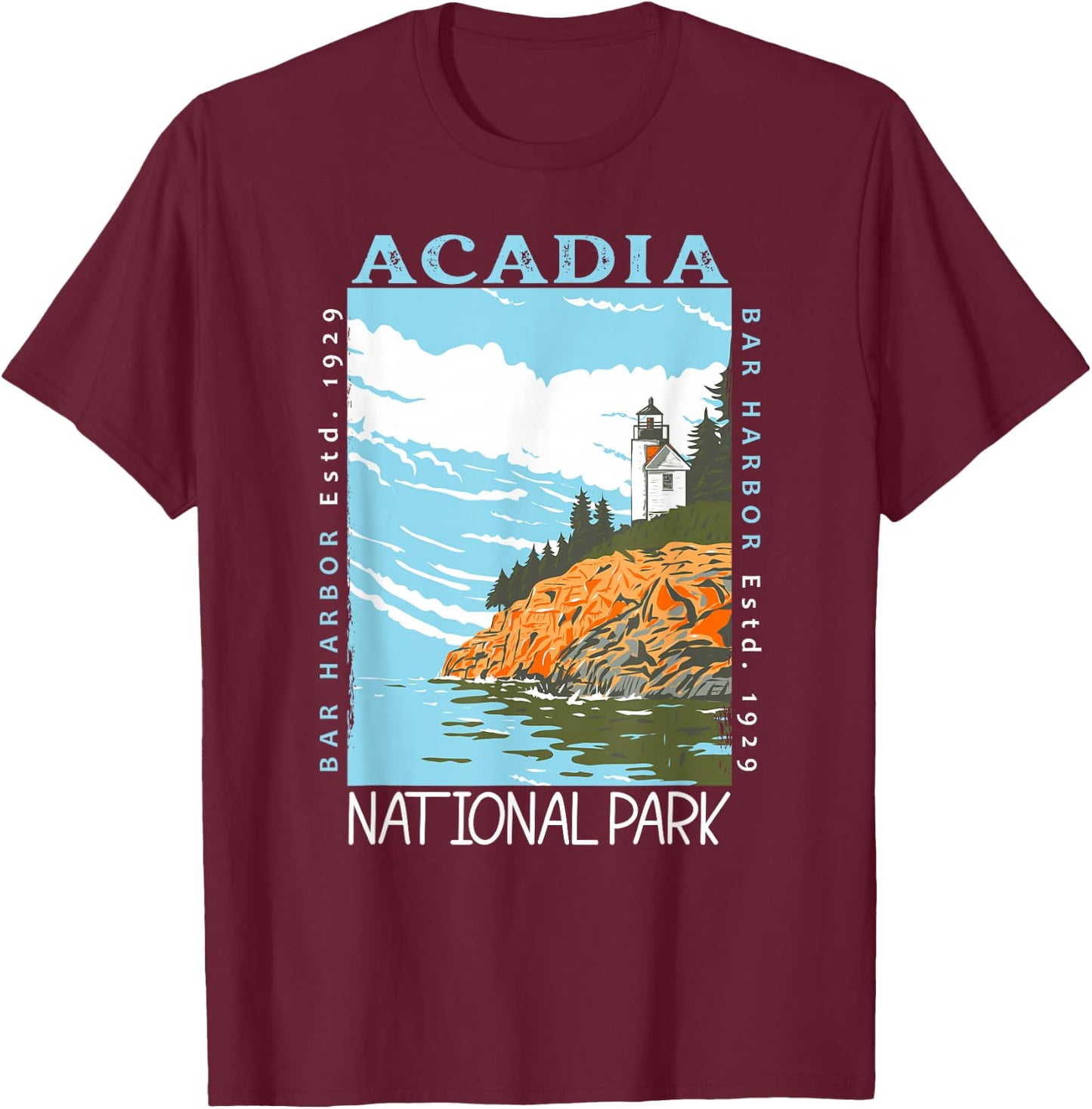 Acadia National Park Bar Harbor Maine Vintage T-Shirt - T-Shirt | Maroon