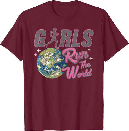 Girls Run The World shirt - Empowering Girls Running T-Shirt - T-Shirt | Maroon