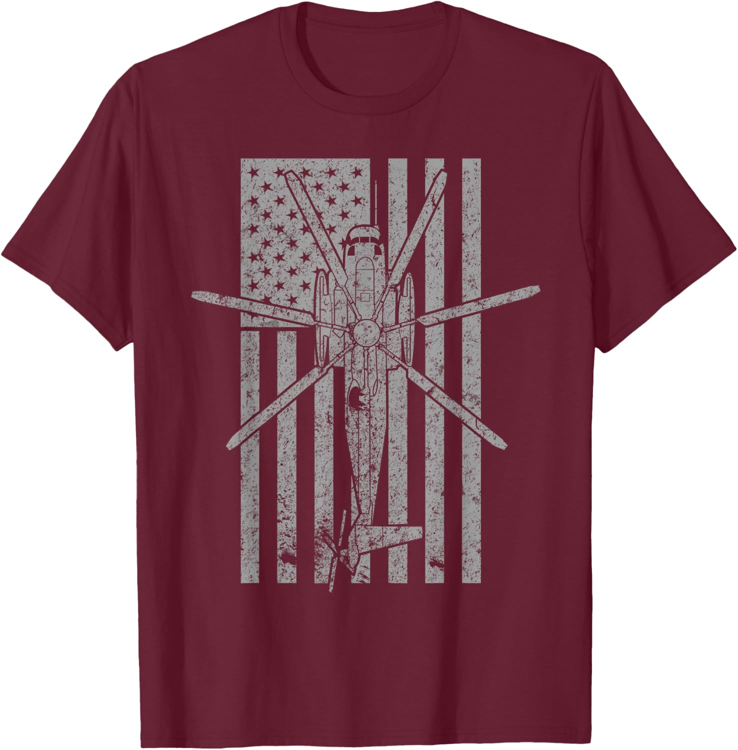 CH-53 Sea Stallion Military Helicopter Vintage Flag T-Shirt - T-Shirt | Maroon