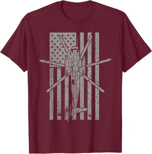 CH-53 Sea Stallion Military Helicopter Vintage Flag T-Shirt - T-Shirt | Maroon