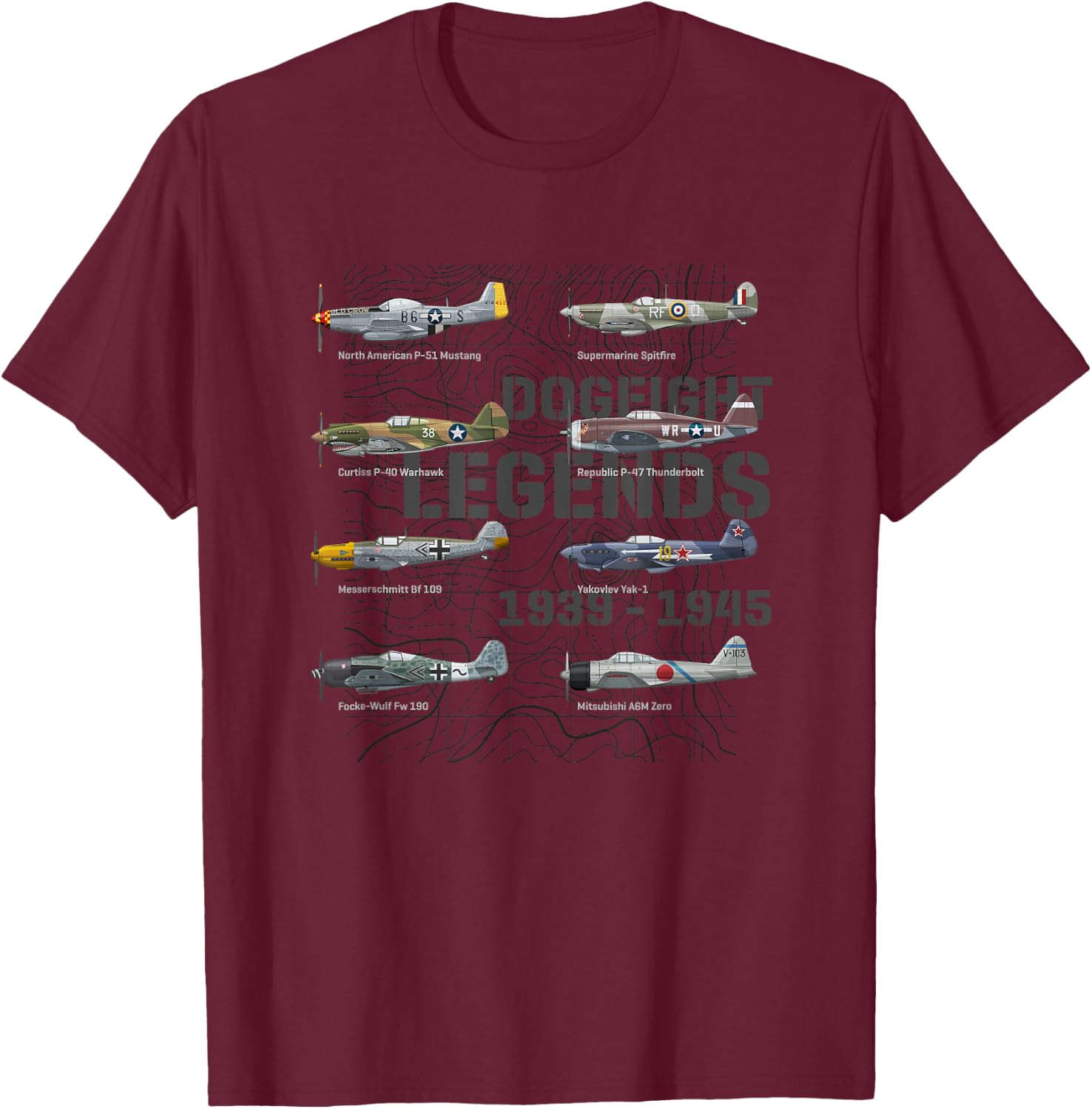Dogfight legends WW2 Planes Warbirds Air Fighters T-Shirt - T-Shirt | Maroon