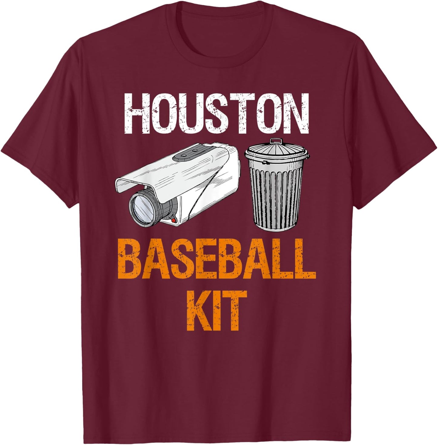 Houston Baseball Camera and Trash Can Gag T-Shirt - T-Shirt | Maroon