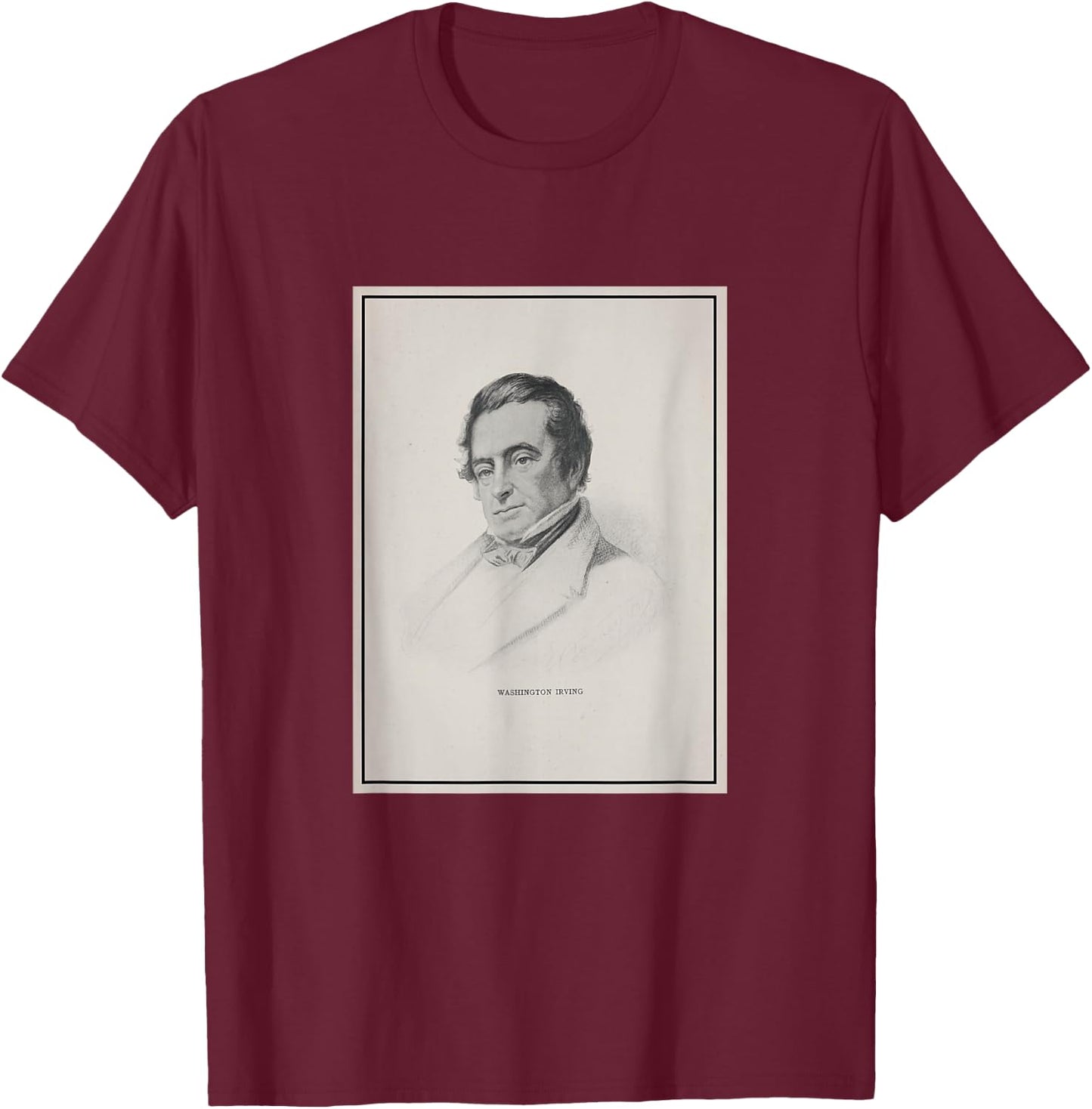 Washington Irving Vintage Portrait (1922) T-Shirt - T-Shirt | Maroon